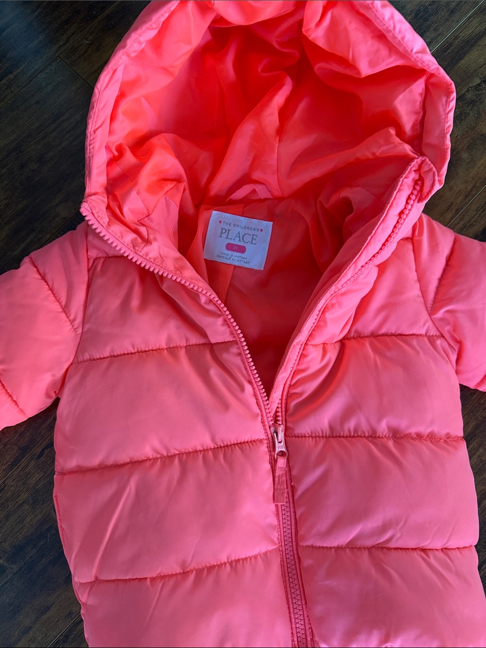 The Children's Place Bright Coral Hooded Puffer Jacket